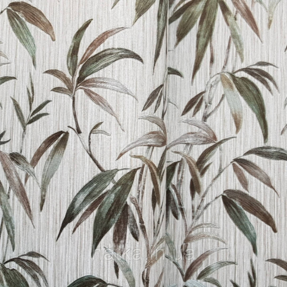 Шпалери вінілові на паперовій основі Zambaiti C88146 ABITAT бамбук листя зелене болотяне на бежевому фоні Київ - фото 3