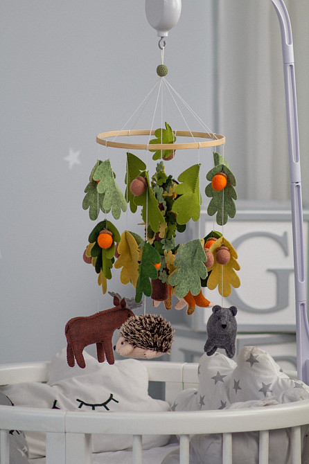 Дитячий музичний мобіль на ліжечко для немовлят об'ємний WooolyWool «Ліс» з 35 мелодіями Київ - фото 1