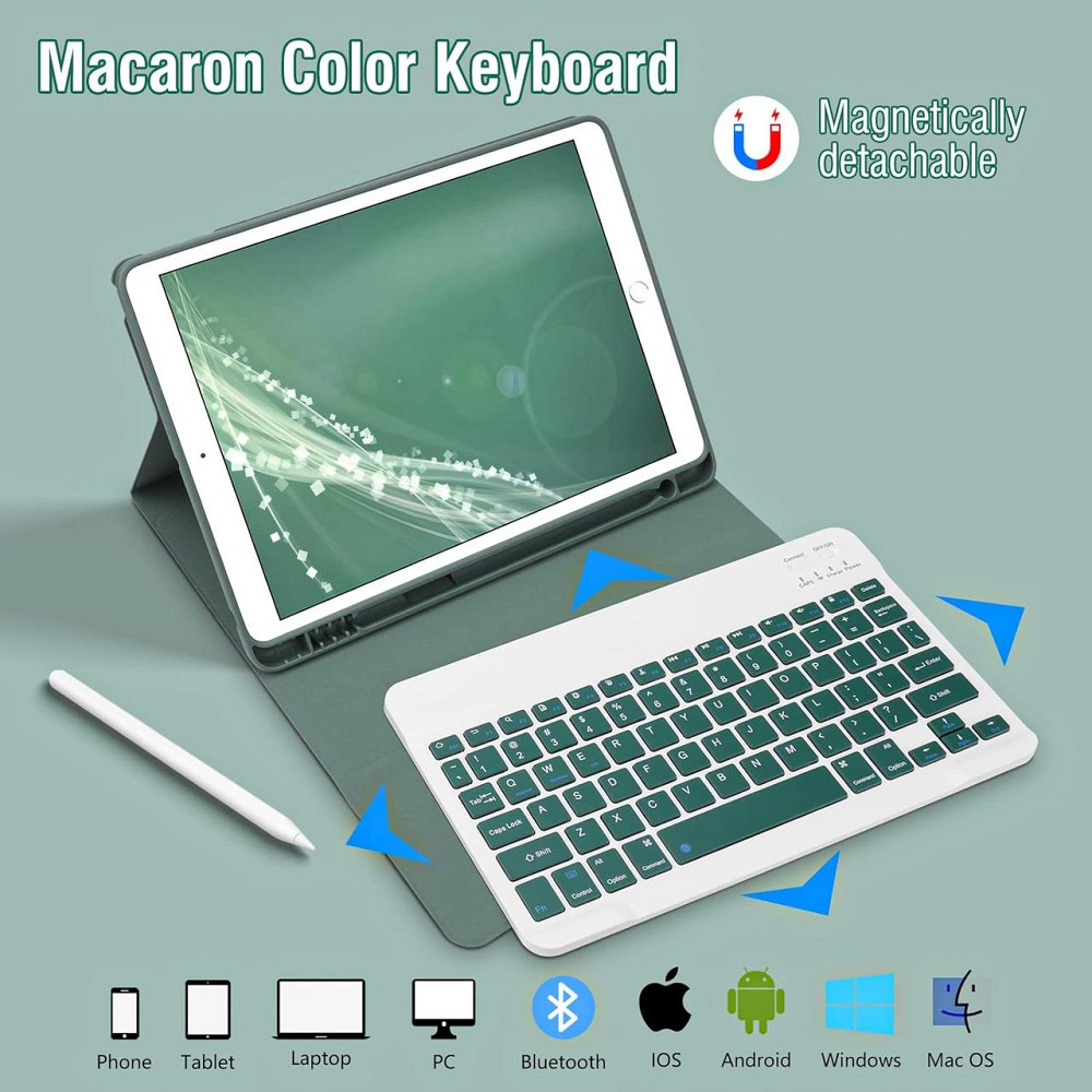 Чехол‑клавиатура для iPad 10.2 7/8/9 поколений Dark Green съемная беспроводная клавиатура отсек для Pencil Киев - изображение 6
