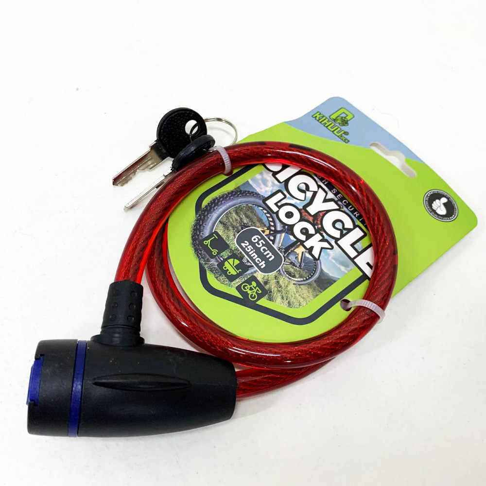 Замок велосипедний KIHUU LOCK 187, 10*65 тросовий, 2 ключі. Колір: червоний ZD-60 Львів - фото 2