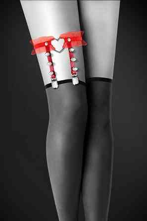 Гартер на ногу Bijoux Pour Toi - WITH HEART AND SPIKES Red, сексуальная подвязка с сердечком Sex Aura Киев
