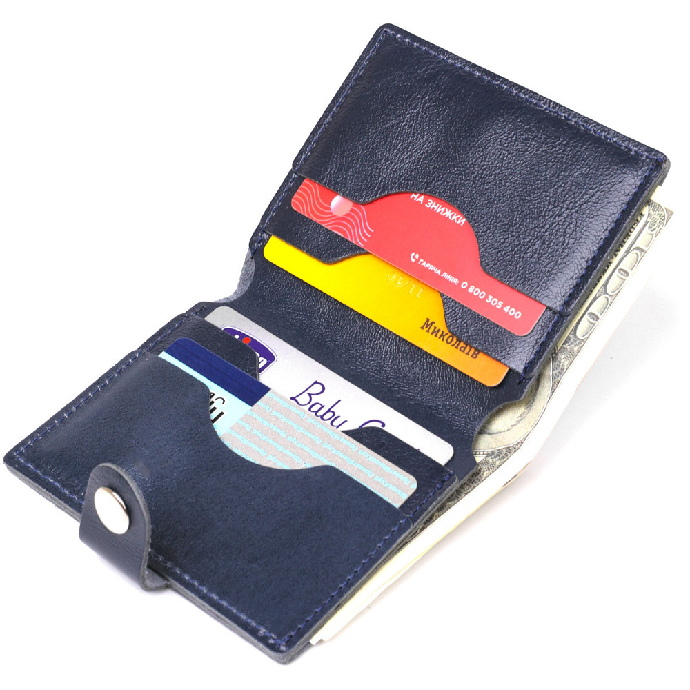 Удобное портмоне из натуральной кожи Shvigel 16507 Синий Киев - изображение 7