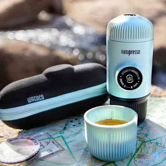 Эспрессо-кофеварка Wacaco Nanopresso 18 бар 80мл с чехлом Голубой Винница