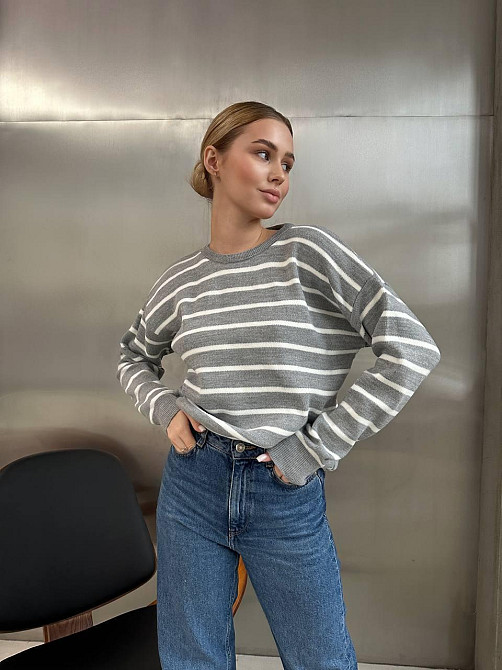 Жіночий базовий смугастий светр оверсайз шерсть 70% акрил 30% Меланж Одеса - фото 6