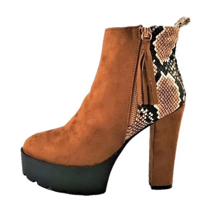 Жіночі Черевики Руді на Каблуку та Платформі Замшеві Модельні Ботильйони (розміри: 39) - 24 Дніпро - фото 1