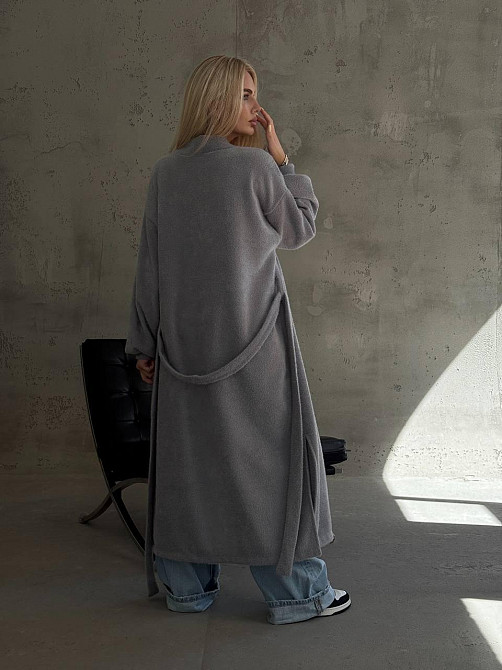 Жіночий затишний оверсайз кардиган із поясом альпака Сірий Одеса - фото 7