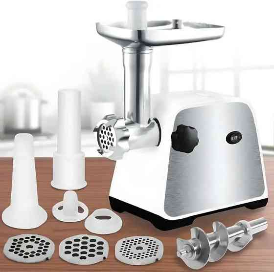 Мясорубка электрическая DOMOTEC MS-2028 4500 Вт с реверсом, 3 решетками, насадками для колбас и кеббе Одесса