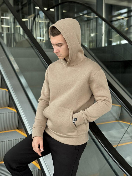 Теплое мужское худи на флисе с капюшоном песочное Pobedov 008 ЗИМА Киев - изображение 2