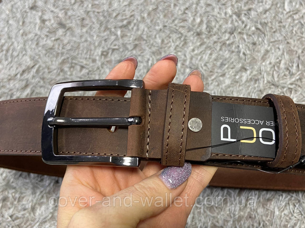 Cтильный мужской ремень из винтажной кожи тертый шоколад 40мм PS Leather Киев - изображение 5