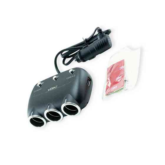 Разветвитель прикур. 3 вых. 10А, 120Вт, 2 USB 2.4А, провод 0,83м, Евро, В-метр, А-метр Мукачево