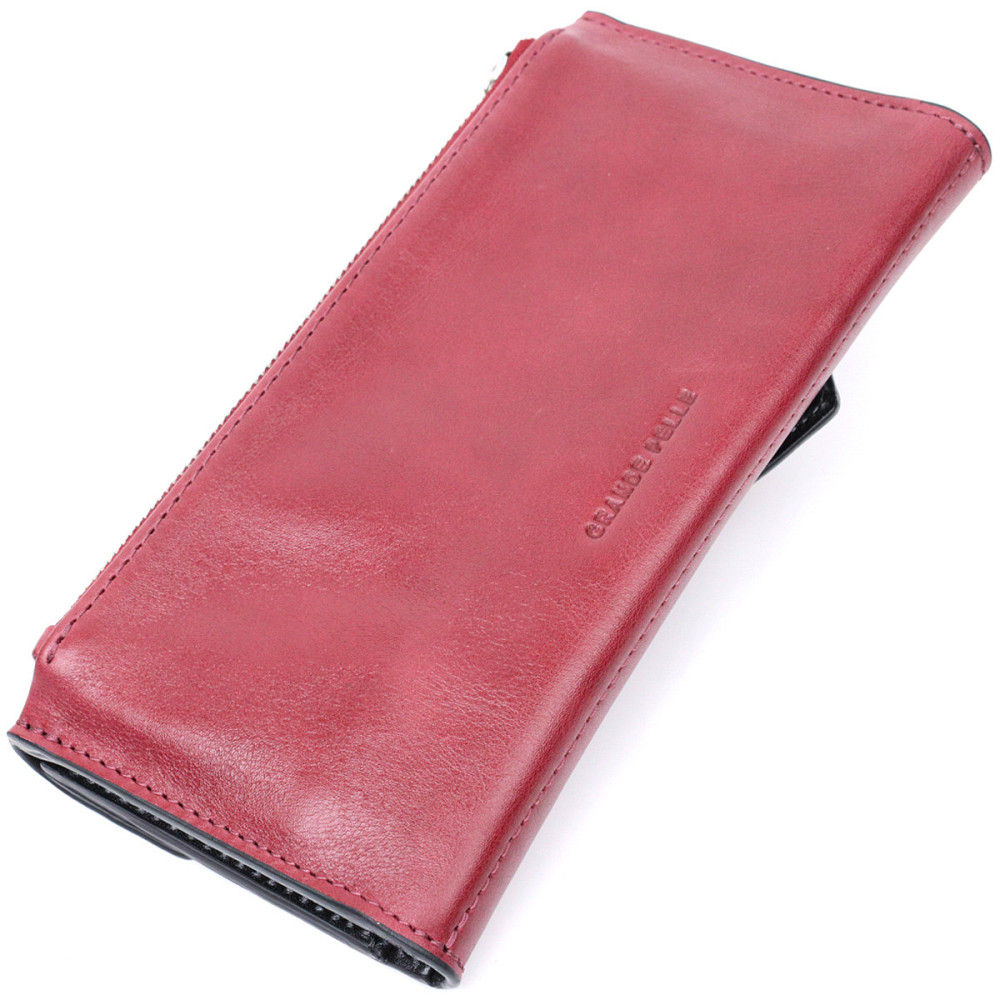 Місткий гаманець із монетницею зовні з натуральної шкіри GRANDE PELLE 11647 Бордовий Київ - фото 10