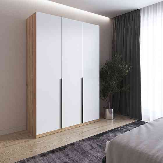 Шкаф для одежды VAYS M-32 Дуб Сонома-Белый фасад, 2 штанги и полки, ЛДСП, 150×50×220 см - для спальни, гостиной, прихожей Львов
