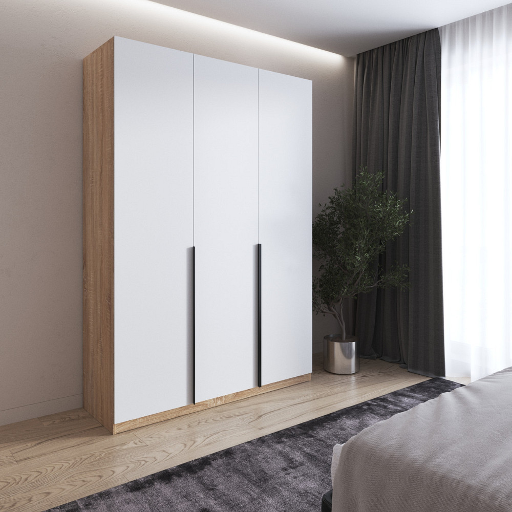 Шкаф для одежды VAYS M-32 Дуб Сонома-Белый фасад, 2 штанги и полки, ЛДСП, 150×50×220 см - для спальни, гостиной, прихожей Львов - изображение 1