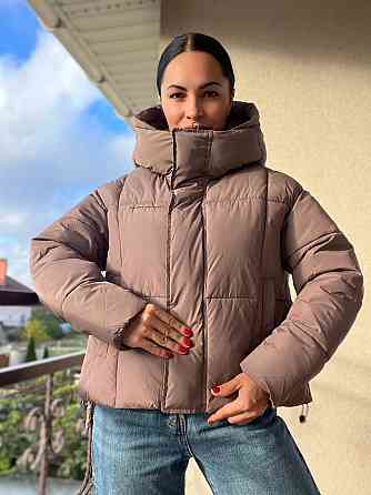 Куртка женская Lady Yep 9068 оверсайз укороченная надпись впереди с капюшоном one size, капучино, on Одесса