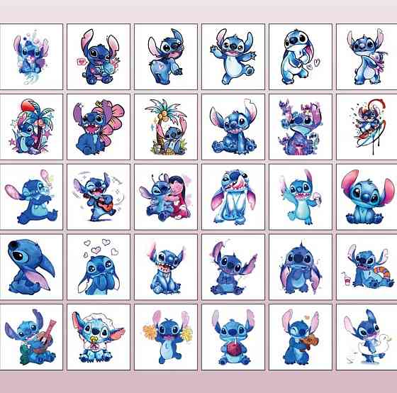 Набір 30 шт тимчасові тату Stitch наклейки на тіло дитячі водостійкі тату для дітей стікери Київ