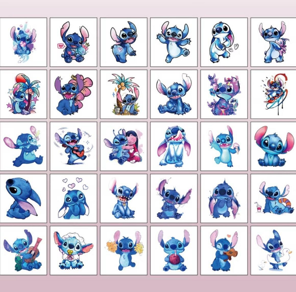 Набір 30 шт тимчасові тату Stitch наклейки на тіло дитячі водостійкі тату для дітей стікери Київ - фото 1
