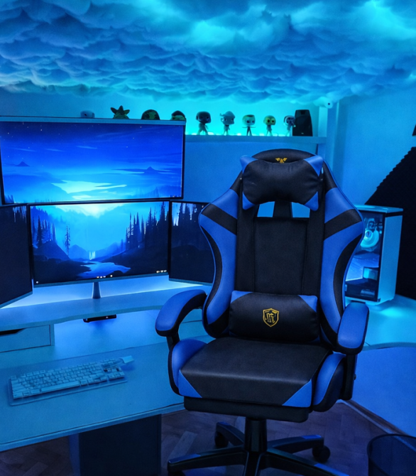 Геймерське крісло Primaveo з ергономічними подушками та висувною підставкою для ніг, Чорний/Синій Київ - фото 9