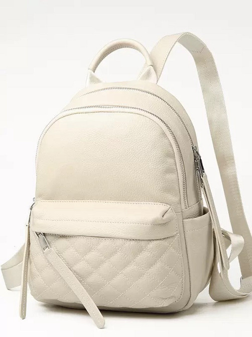 Жіночий шкіряний наплічник міський 35х26х17, рюкзак з натуральної шкіри, білий Кам'янське - фото 7