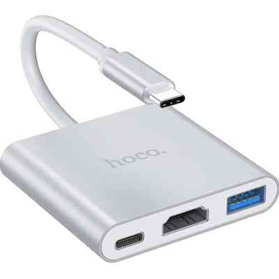 Концентратор HOCO USB-C to USB3.0+HDMI+PD HB14 Silver (6931474725790) Винница