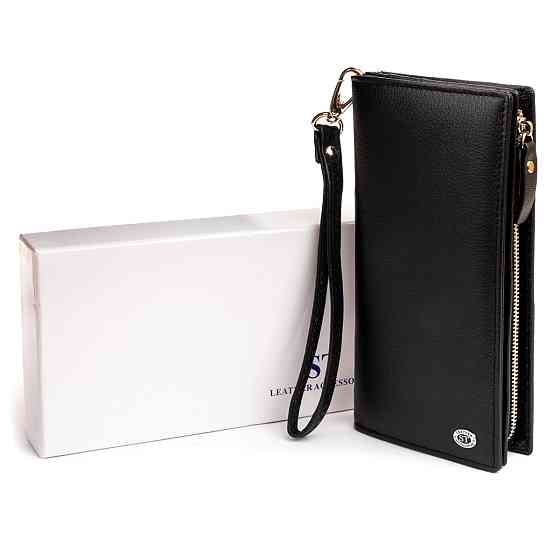 Вертикальный кошелек кожаный женский Черный (ST Leather) Киев