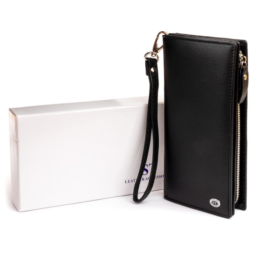 Вертикальний гаманець шкіряний жіночий Чорний (ST Leather) Київ - фото 3