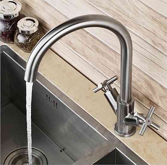 Змішувач для кухні MIXXUS DVE-011, ручки крест, з нерж. сталі Харків