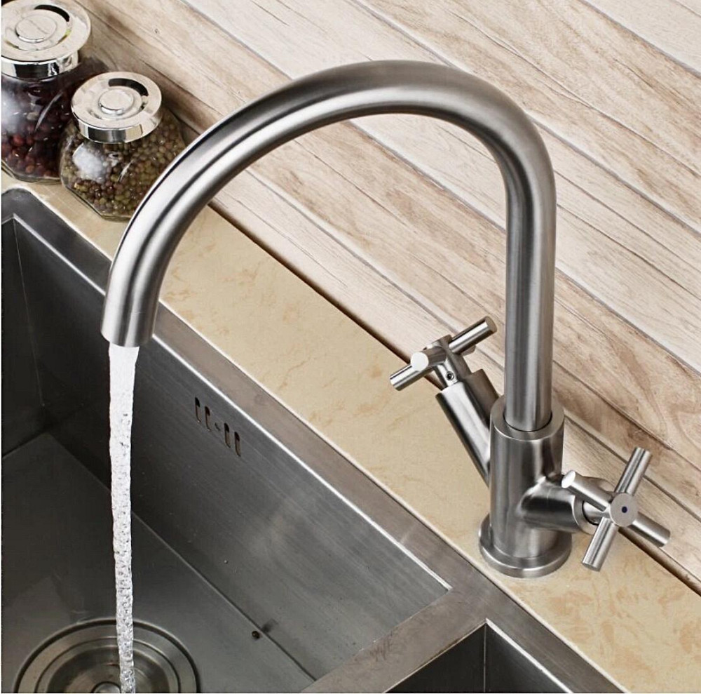 Змішувач для кухні MIXXUS DVE-011, ручки крест, з нерж. сталі Харків - фото 6