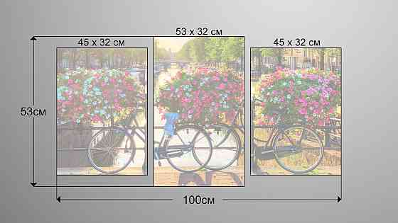 Модульна картина Квіти Велосипеди (53х100см) Art-179_3 Київ