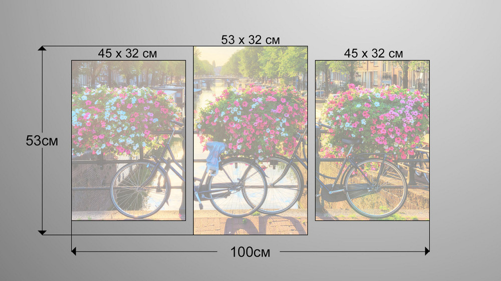 Модульна картина Квіти Велосипеди (53х100см) Art-179_3 Київ - фото 3