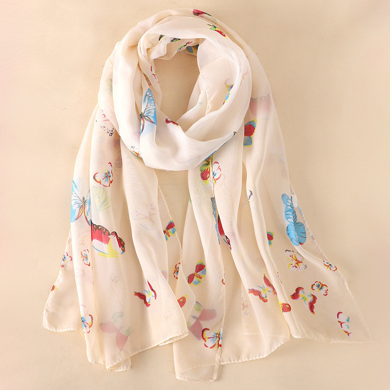 Жіночий шифоновий шарфик з принтом метеликів 145 на 48 см бежевий Київ - фото 2