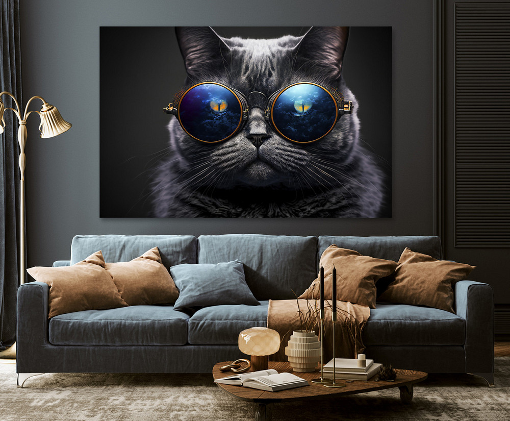 Картина холст в гостиную / спальню   Чорний кіт в окулярах      MLP_243 70x140 см Киев - изображение 3