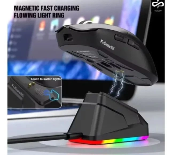 Миша бездротова K-SNAKE X11 Black RGB Dock, 12000 DPI, PixArt PAW3311, 63 г, Bluetooth/2.4GHz/USB-C Київ