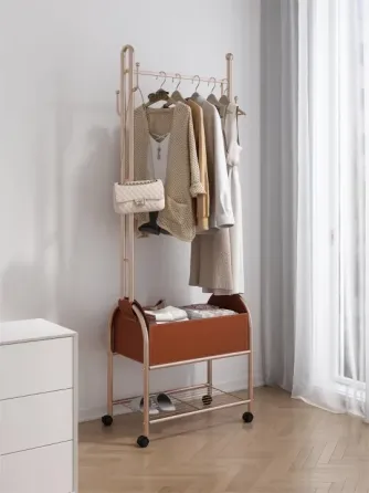 Вішалка для одягу підлогова з полицею для взуття висота 184 см пересувна, металева, колір золотистий Кам'янець-Подільський