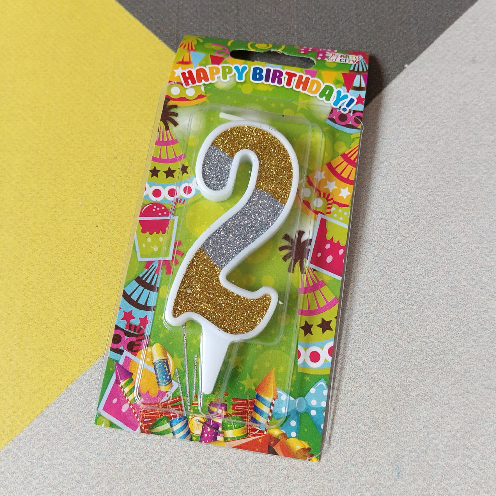 Свеча для торта 2 цифра блеск золото-серебро Киев - изображение 1