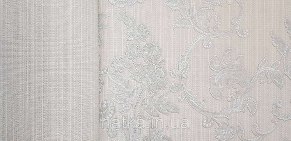 Шпалери вінілові на флізеліні AdaWall Seyyah 1.06х10 вензелю завитки великі структурні сріблясті на білому Київ - фото 2