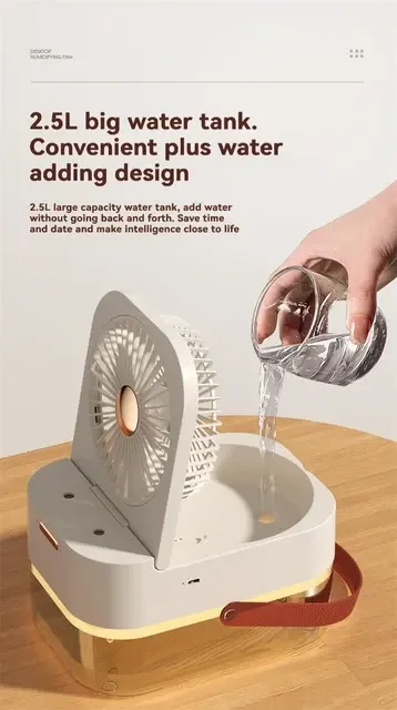 Вентилятор с увлажнителем воздуха и LED подсветкой, настольный USB вентилятор-увлажнитель 3 в 1 Одесса - изображение 3