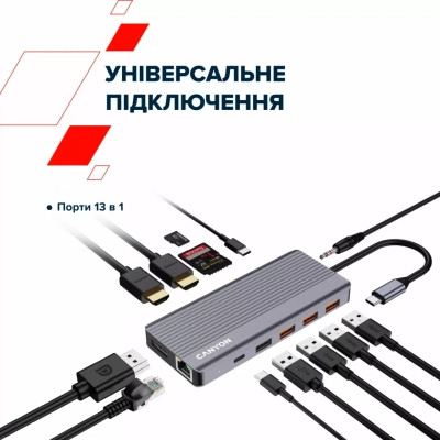 Порт-реплікатор Canyon Docking Station DS-16 13 in 1 4k USB-C hub (CNS-TDS16) Вінниця - фото 3