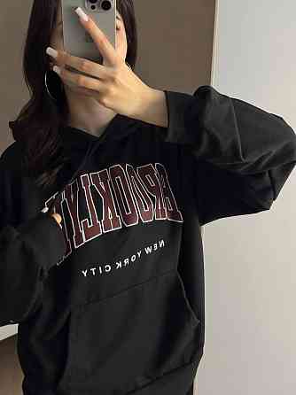 Жіноча повсякденна оверсайз худі з накатом турецька двонитка Чорний Одеса
