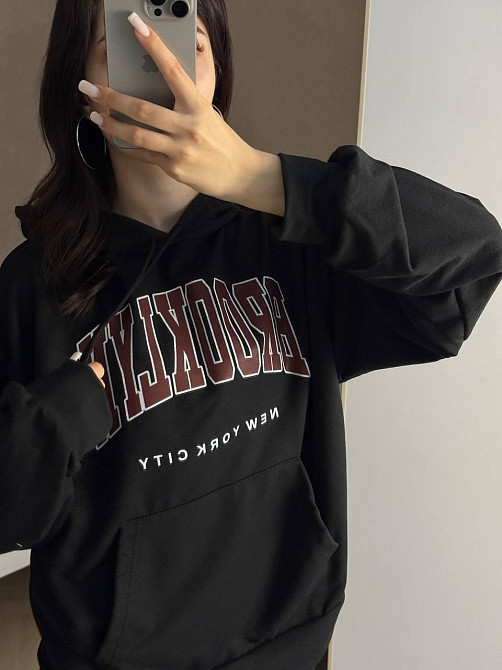 Жіноча повсякденна оверсайз худі з накатом турецька двонитка Чорний Одеса - фото 3