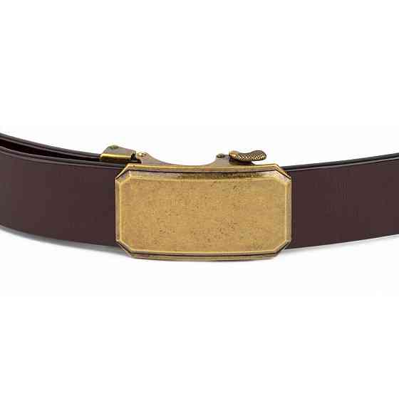 Ремень мужской c латунной угловатой пряжкой Vintage 20276 Коричневый Киев