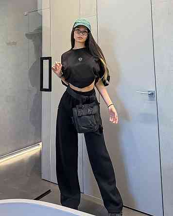 Жіночі стильні штани прямого крою на гумці з невеликими розрізами двонитка 46/48 Одеса