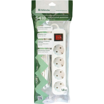 Мережевий подовжувач Defender S418 1.8 m 4 роз switch white (99237) Вінниця - фото 4