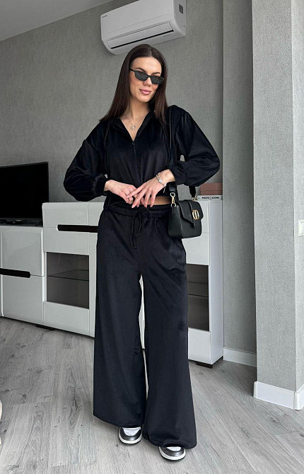 Жіночий стильний костюм з турецького королівського велюру Чорний, 46/48 Одеса - фото 3