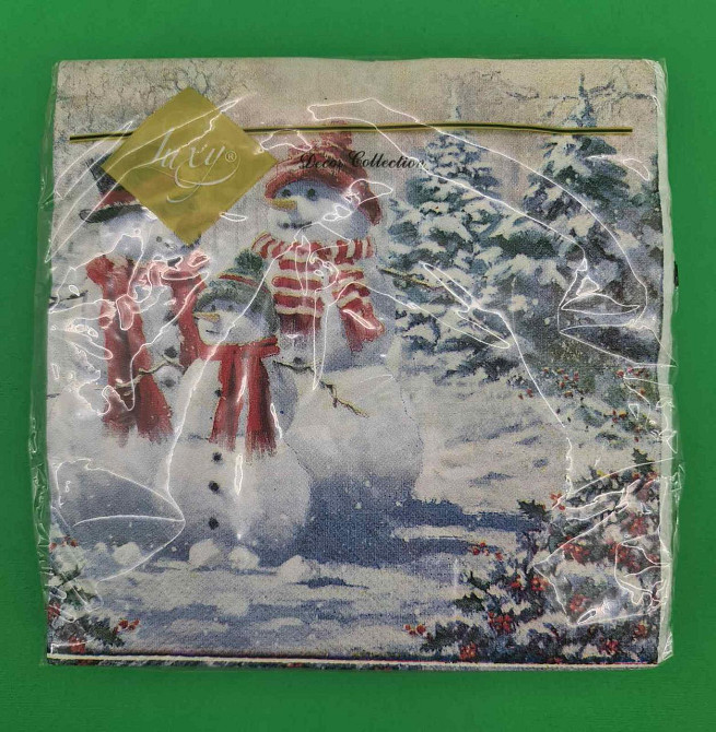 Новогодняя бумажная салфетка (ЗЗхЗЗ, 20шт) LuxyНГ Семья снеговиков (849) (1 пачка) Харьков - изображение 2