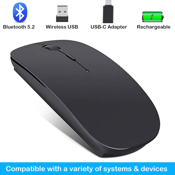 Беспроводная мышка LEAPEST Dual Mode Black — премиум мышь Bluetooth 5.1 + 2.4 ГГц с адаптером Type-C для MacBook, iPad и ПК Киев