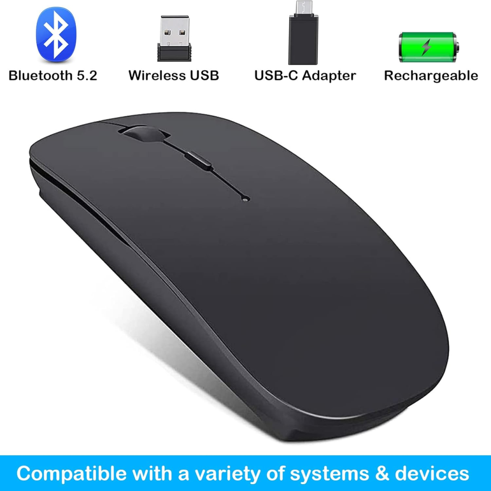 Бездротова мишка LEAPEST Dual Mode Black — преміум миш Bluetooth 5.1 + 2.4 ГГц з адаптером Type-C для MacBook, iPad та ПК Київ - фото 3