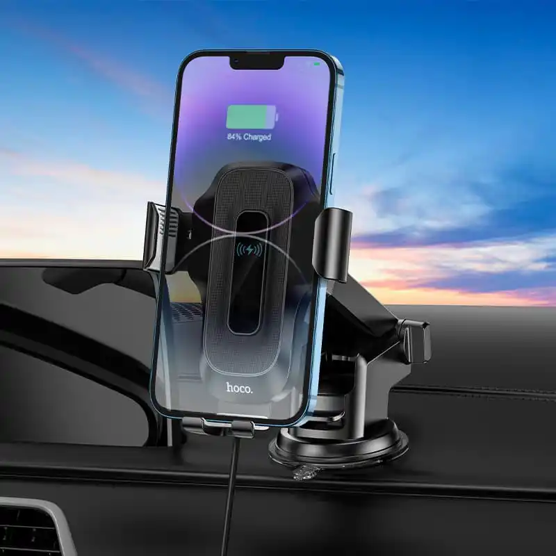 Автодержатель для телефона с БЗУ HOCO HW3 Wise automatic induction wireless fast charging car holder(center console) Black Киев - изображение 8