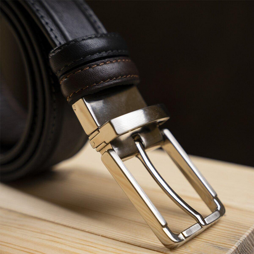 Ремень брючный двусторонний мужской Grande Pelle 11155 Коричневый и Черный Киев - изображение 10