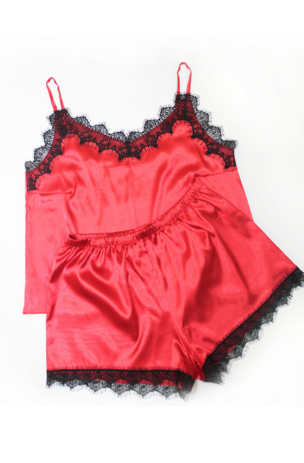 Піжама жіноча атласна майка і шорти з мереживом Червоний 48 Харків - фото 2