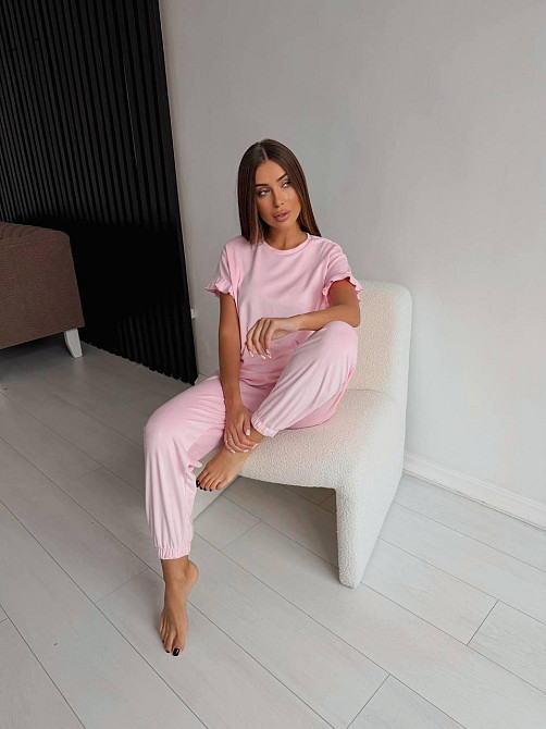 Женская стильная домашняя велюровая пижама Розовый Одесса - изображение 3